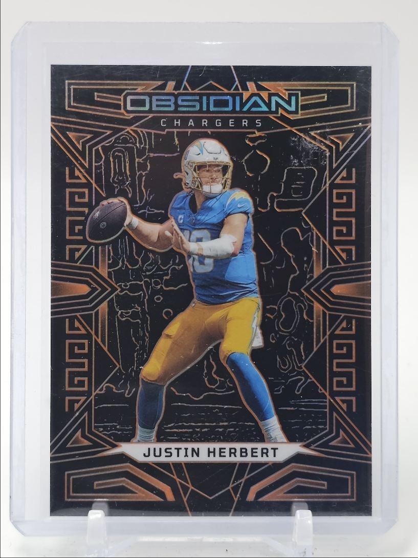JUSTIN HERBERT 2023 OBSIDIAN FOOTBALL ORANGE ETCH CHARGERS /49 Q1300