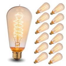 Warm Incandescent Light Bulbs 60 Watt, ST58 Vintage Edison Light 60w-12 Pack