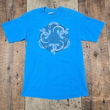 VINTAGE 1988 M.C. Escher Snake Art Print T-Shirt Teal Size M
