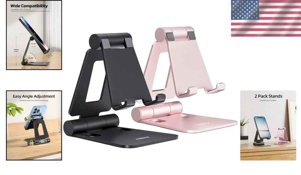 Compact Phone Cradle Duo - Adjustable & Case-Friendly Stand for Everyday Use - Image 2 of 4