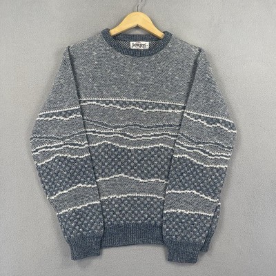 Vintage Jantzen Sweater Mens Medium Blue Knit Grandpa Crewneck Made In USA 90s