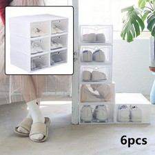 6 Pack DIY Stackable Shoe Boxes, Clear Plastic Storage Cabinet, Transparent