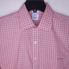 Brooks Brothers Dress Shirt Mens 15.5 Plaid Red Supima Cotton Non Iron Stretch