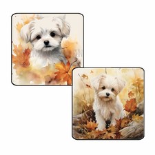 Set of 2 Autumn Maltese Fridge Magnets 3x3in Dog Mom Dad Family Gift Set