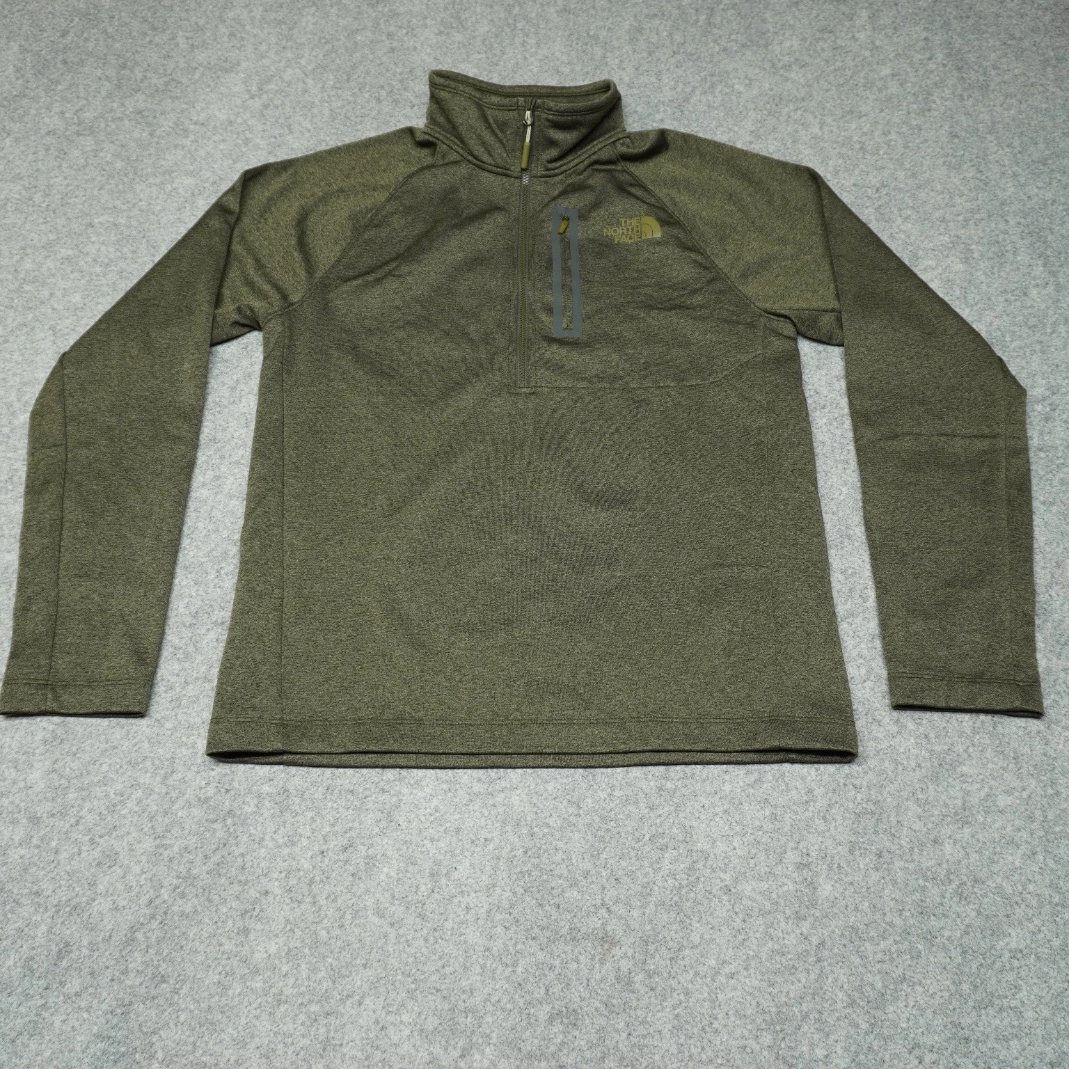 The North Face Activewear Top Men's S Olive Green Heather 1/4 Zip Polyester