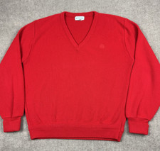Vintage IZOD Sweater Mens L Red Grandpa V Neck Pullover Crest Logo Made USA 90s