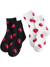 SHENHE Women's 2 Pairs Cute Patterned Crew Socks One Size, Black and White