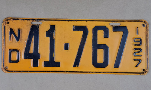 1927 North Dakota License Plate ND 41-767 Low Number Shorty 12 7/8" x 4 7/8"