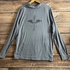 Linksoul Shirt Mens Extra Large Gray Graphic Tee Wings Hooded Long Sleeve Pocket
