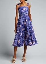 Ulla Johnson Women’s Size 8 Blue Floral Midi-Length Spring/Summer Dress