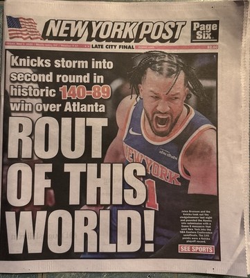 New York Post 5/1/26 Rout Of This World! Knicks Win 140-89 Complete Newspaper