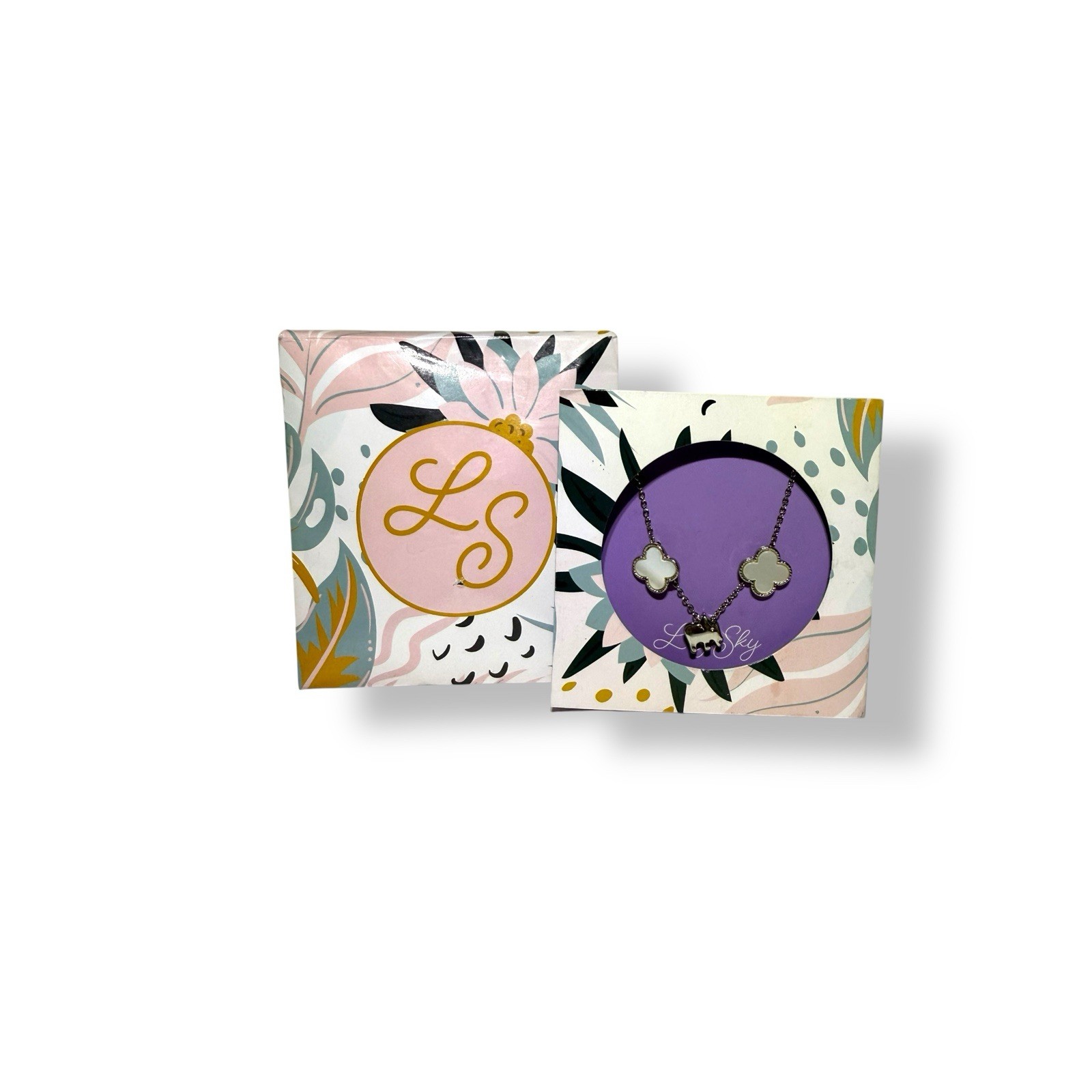 Lily Sky Designs Karma Elephant Pendant Stainless Necklace + Clover Earrings