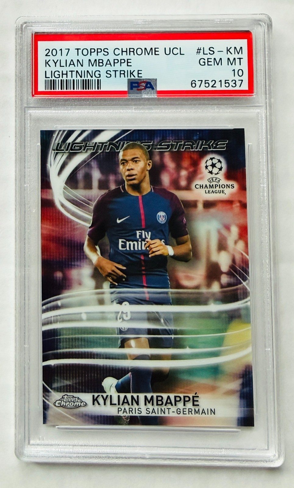 2017-18 Topps Chrome UCL UEFA Kylian Mbappe Lightning Strike PSA 10 GEM MINT