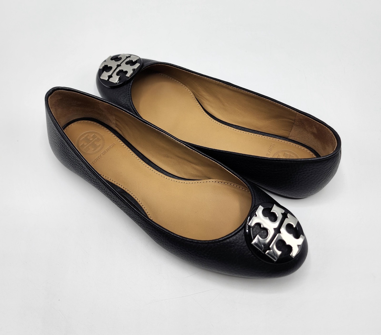 Tory Burch Claire Black Tumbled Leather Ballet Flats Sz 6 US Worn Once thumbnail 2