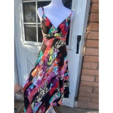 Jams World Multi Color Patchwork Floral Paisley Midi Dress V-Neck M Y2K Artsy
