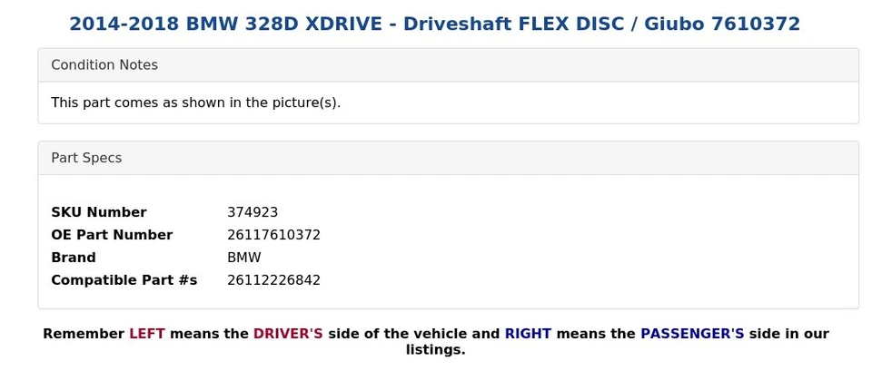 BMW 328D XDRIVE 2014-2018 - eje de transmisión disco flexible / Giubo 7610372 Foto 3 de 4