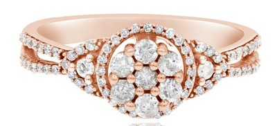 ESTATE .51CT DIAMOND 14KT ROSE GOLD 3D ROUND CLUSTER FLOWER FUN LOVE RING