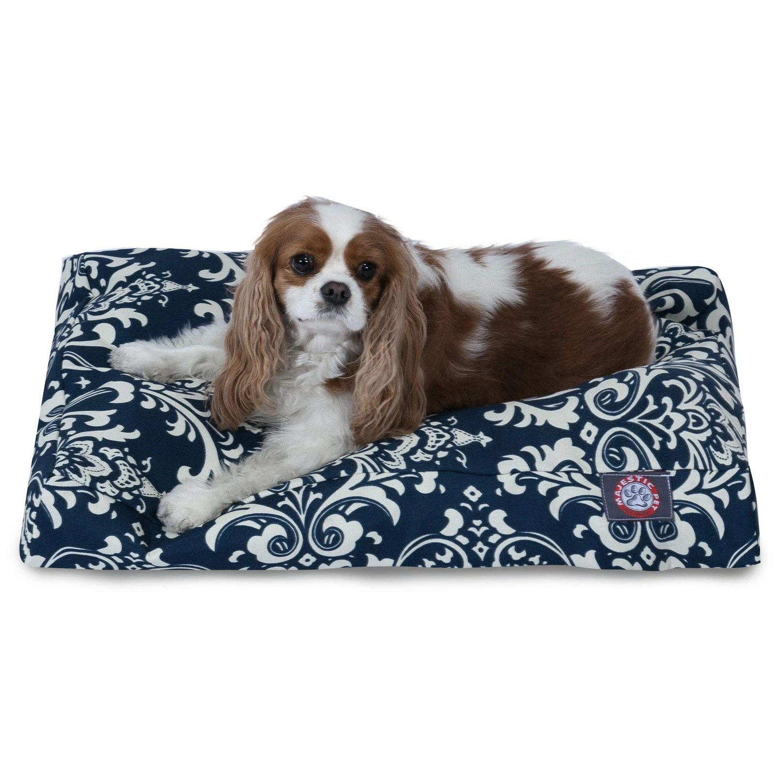 Navy Blue French Quarter Small Rectangle Indoor Outdoor Pet Dog Bed Removable Co