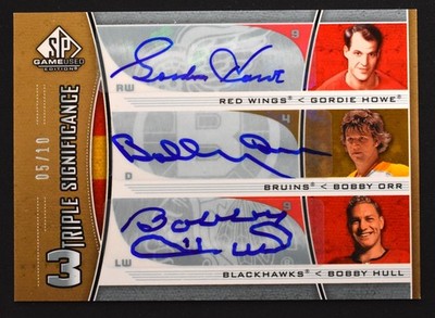 Gordie Howe Bobby Orr Hull 2009-10 SP Game Used Triple Significance Autos /10
