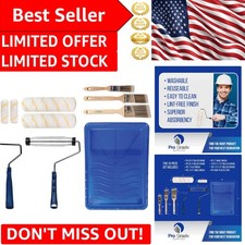 Professional 10-Piece Paint Roller Kit with Brushes  Tray - Easy Clean  Reu...