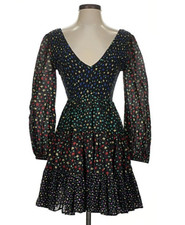 RIXO London Cocktail Dress XXS Modal V-Neck Long Sleeve Floral Mini Black