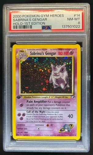 2000 Pokemon Gym Heroes 1st Edition Sabrina's Gengar Holo #14/132 PSA 8