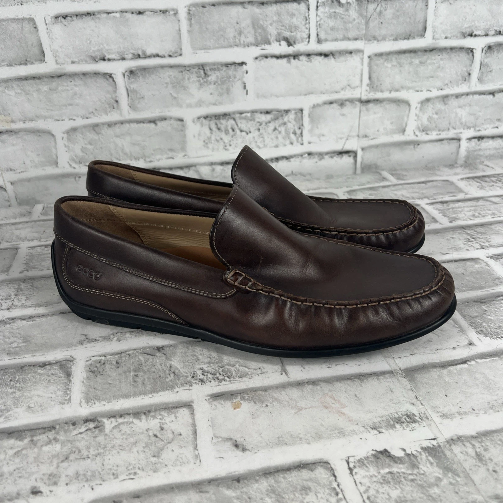 Ecco Shoes Mocassini Uomo 12 46 Pelle Marrone Slip On Classici Moc 2.0 Guida