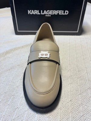 NIB Karl Lagerfeld Modern Beige Nude ''Riya'' Loafer w/Choupette Accent SZ 10