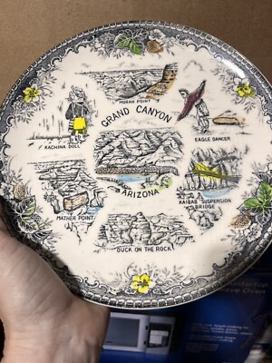 Vintage 50 s 60 s Old ARIZONA SOUVENIR PLATE Hand Paint Fred Harvey Grand Canyon
