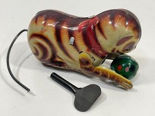 Vintage Kitty Cat Playing with Ball Tin Wind Up Toy Trinket with Key