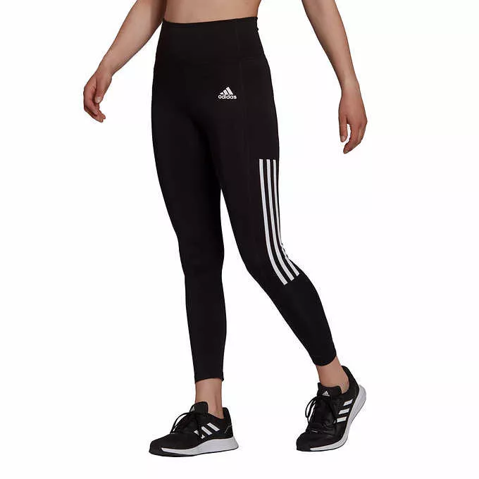 adidas Women's Leggings 3-Stripe High-Rise Tight w/Mesh (BLACK) Size XL