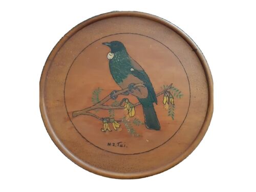 Hand Painted & Engraved NZ Tui Bird On Wooden Wall Display  34cm Vintage - Picture 1 of 6