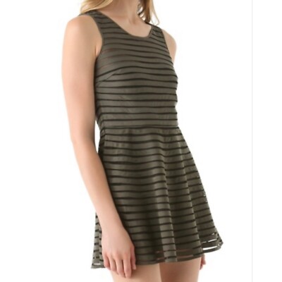 Parker Olive Green and Black Mesh Stripe Silk Skater Dress Size Small | eBay