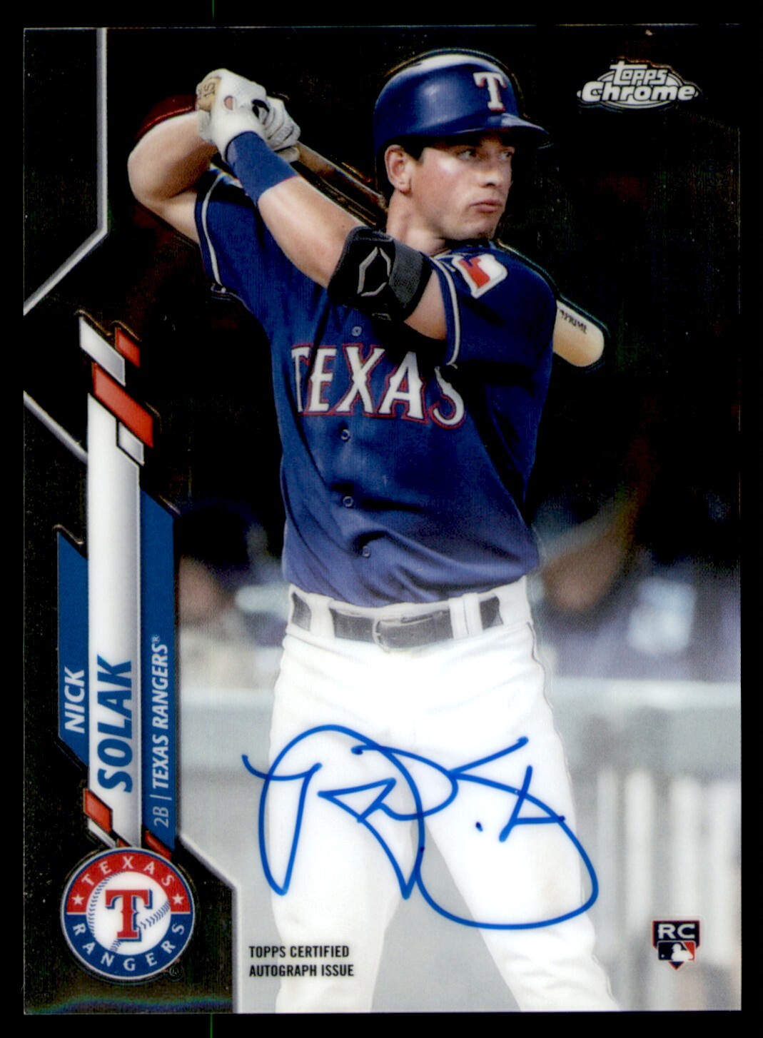 2020 TOPPS CHROME NICK SOLAK AUTO ROOKIE TEXAS RANGERS #RA-NS