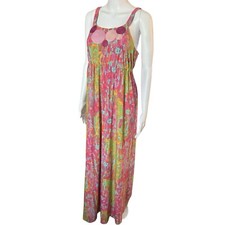 Nine West 6 Pink Blue Green Stretch Strappy Empire Long Dress Comfort Colorful
