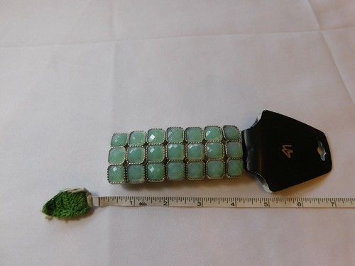 Lane Bryant stretch chunky bracelet teal silver tone gemstone look NEW NOS NWT - Picture 2 of 6
