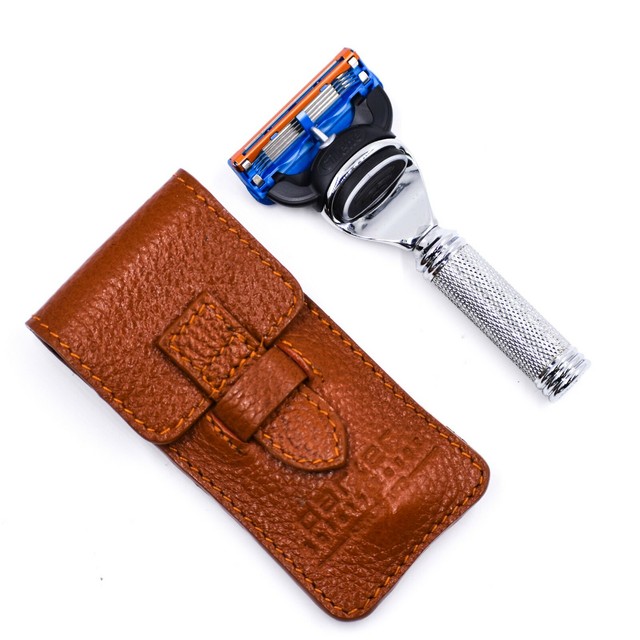Parker Safety Razor Travel Fusion Razor & Leather Carrying Case