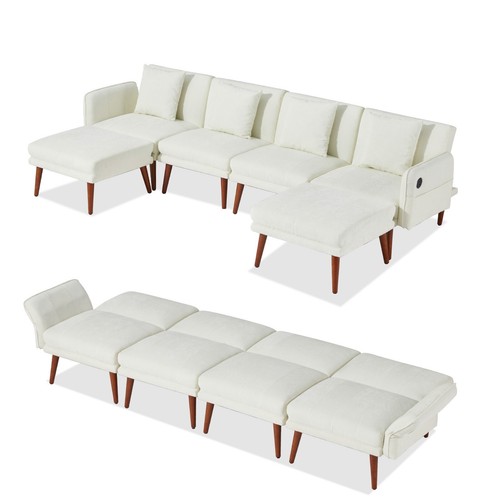 sectional sofa with USB, Chenille convertible sofa, loveseat, sofa bed-6pcs