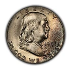 1963 50c Franklin Silver Half Dollar - Speckled Rainbow Toning - BU - SKU-E0478