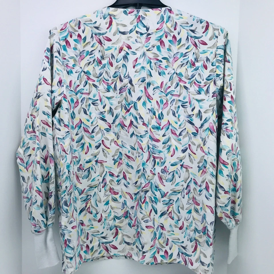 Crest Size S Long Sleeve White And Multi Color Pattern Scrub Top Medical Nurse - Image 2 of 4