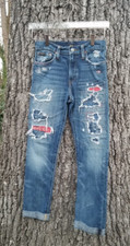 Polo Ralph Lauren Girls Boyfriend Skinny Distressed Ripped Patch Work Jeans 14