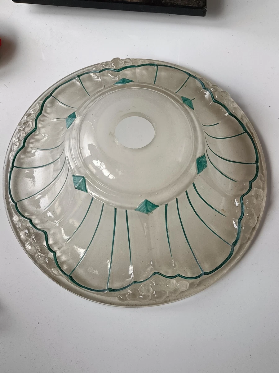 Plafonnier Art Déco Tulipe En Verre Givré à Facettes Dorées – Vintage