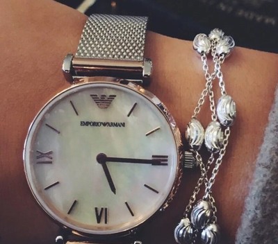 armani mother of pearl ladies watch