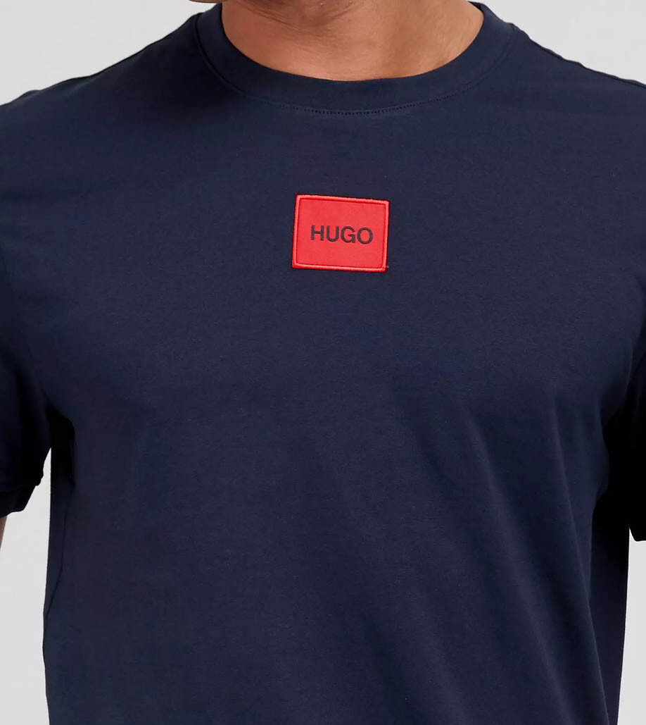 【関送無料】 Hugo Boss HUGO Neroe Blue 半袖 ロゴ Tシャツ HUGO - Regular-fit cotton-jersey T-shirt with blue logo
