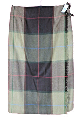 SK16348- NWT TALBOTS Womens Wool Wrap Skirt Belted Plaids Fringe Multi 16P $128