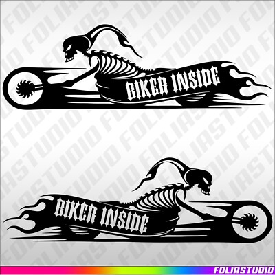 30cm BIKER INSIDE Skull Skellett Flamme Rocker Chopper Harley Motorrad AUFKLEBER