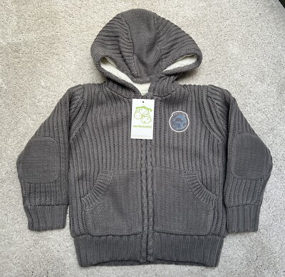 NEU Vertbaudet grau Kapuze Reißverschluss Strickpullover Cardigan Alter 2-3 3-4 Jahre