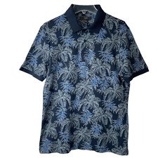 Marks  Spencer M S Golf Polo Shirt Men's M Short Sleeve Stretch Palm Trees Navy
