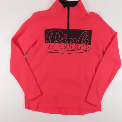 Pink Womens Sweatshirt Size XS Pink High Neck 1/4 Zip Pullover Cotton Blend