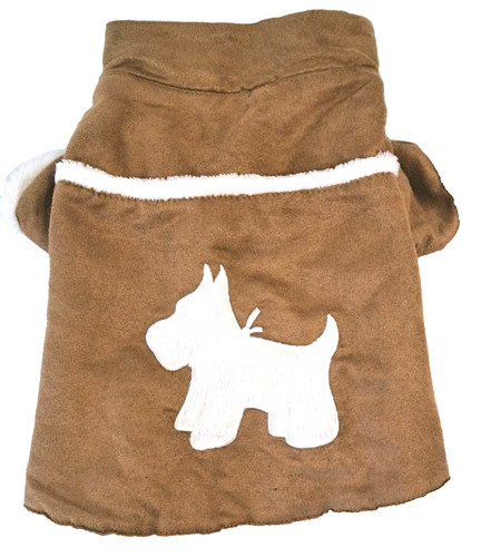 Faux Suede Dog Coat with White Fleece Pink Lining 9"W x 12" L Scottie Dog